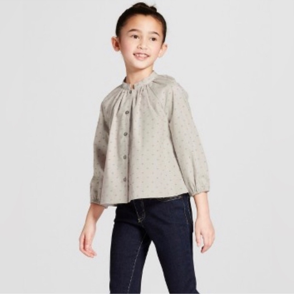 Victoria Beckham for Target Sage Green Swiss Dot Shirt girls Size Small NWT